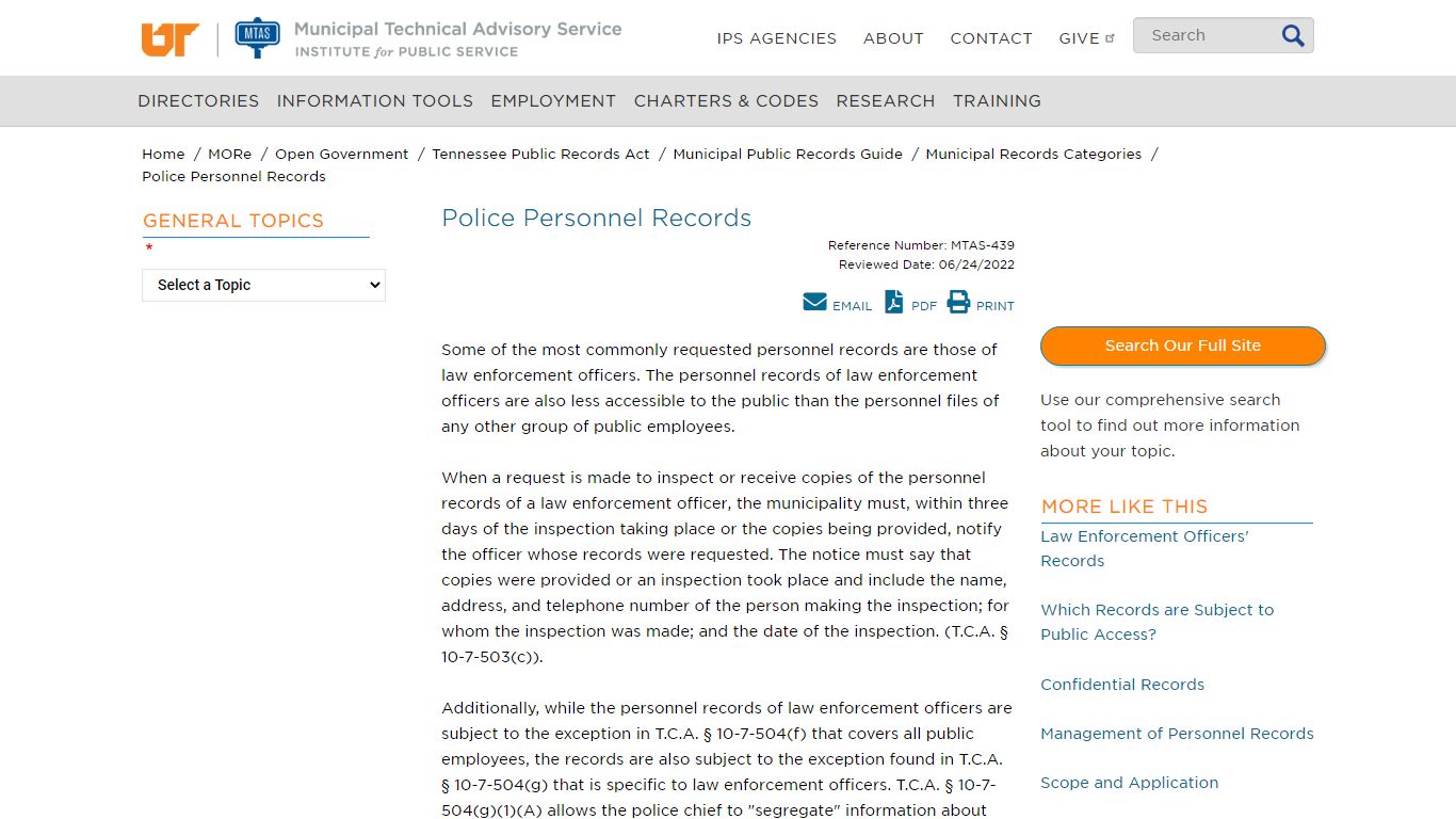 Police Personnel Records | MTAS - University of Tennessee system