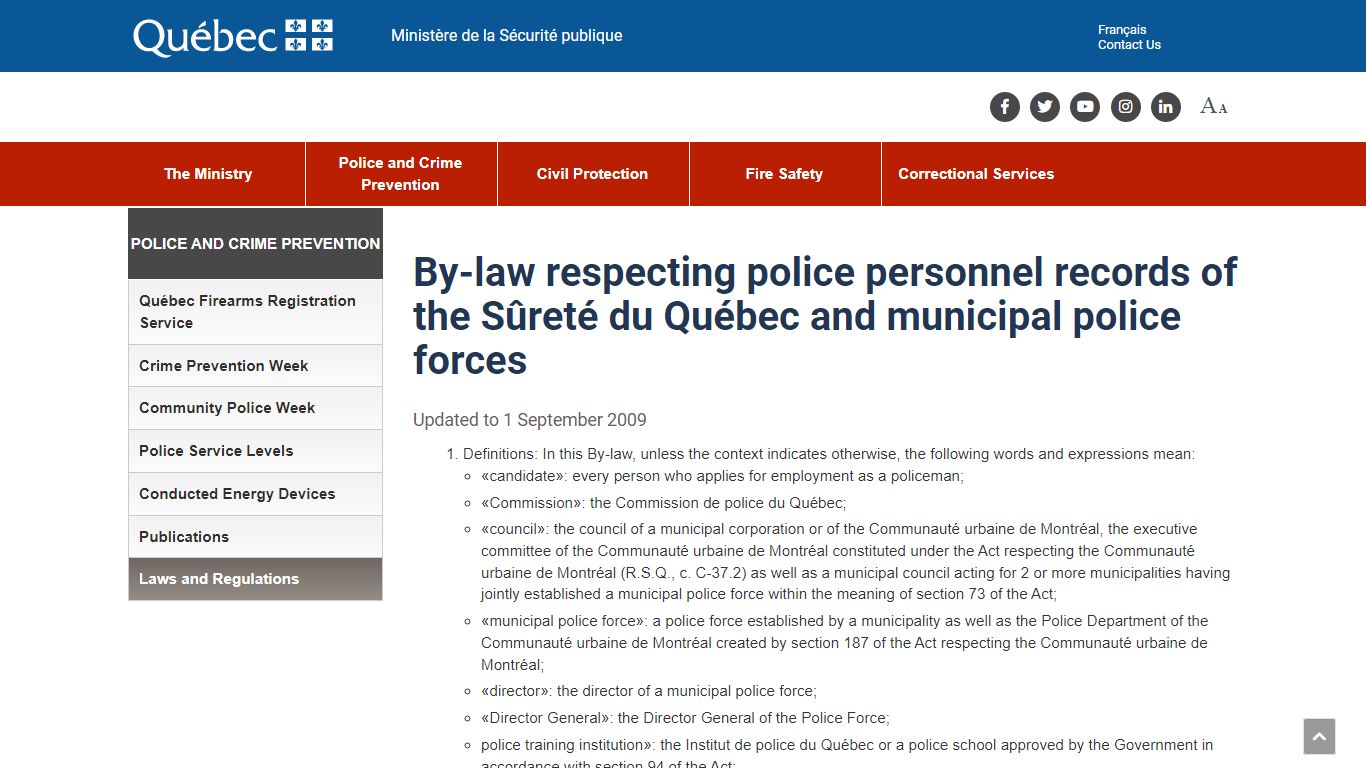 Police personnel records - Ministère de la Sécurité publique